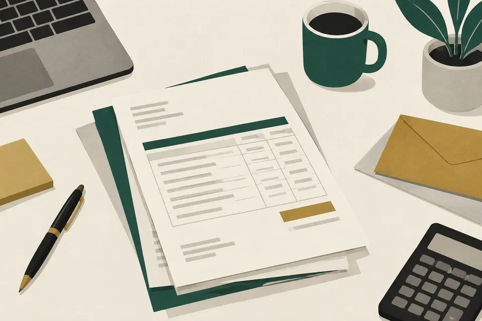 Illustration: Paper invoices and documents on an office desk