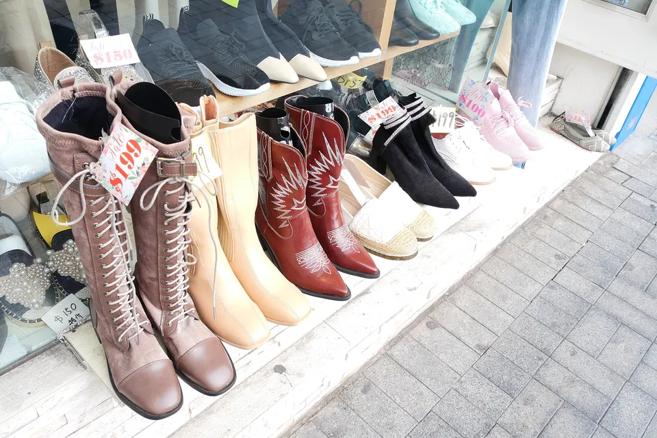 A display of women’s shoes in a fashion store in Jordan, Hong Kong